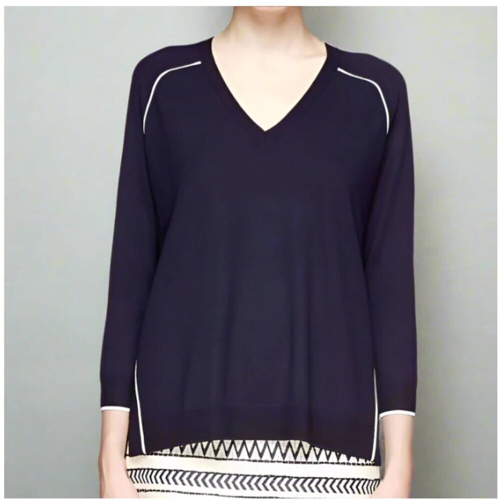 J Crew Merino Wool Sweater Womens Large Blue V Neck Lightweight Relaxed Fit